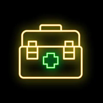 Glowing neon line first aid kit icon isolated on black background vector il.. Stockillustratie