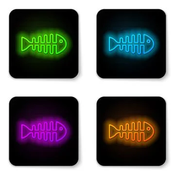 Glowing neon line Fish skeleton icon isolated on white background. Fish bon.. Illustrazione stock