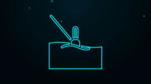 Glowing neon line Fishing float in water icon isolated on black background Stock Footage 139659342