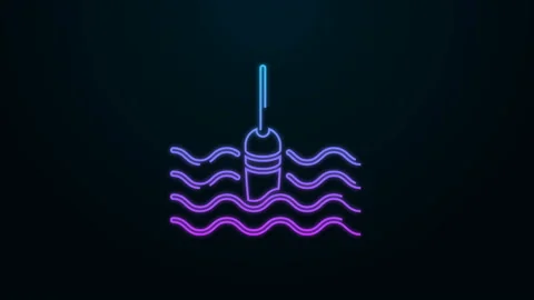 Glowing neon line Fishing float in water icon isolated on black background Stock Footage 139965802