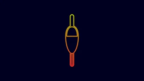 Glowing neon line Fishing float icon isolated on blue background. Fishing tackle Stock Footage 227262573