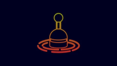 Glowing neon line Fishing float in water icon isolated on blue background Stock Footage 227263548