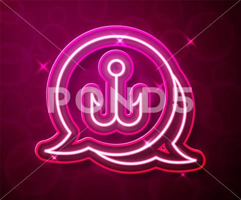 Glowing neon line Fishing hook icon isolated on red background. Fishing  tackle Illustration #185943264