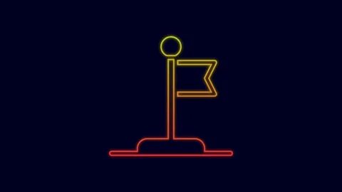 Glowing neon line Flag icon isolated on blue background. Victory, winning and Stock Footage 227221912