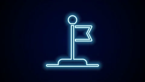 Glowing neon line Flag icon isolated on black background. Victory, winning and Stock Footage 227378423