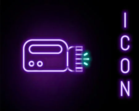 Glowing neon line Flashlight for diver icon isolated on black background. D.. Ilustração Stock