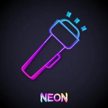 Glowing neon line Flashlight icon isolated on black background. Vector Stock Illustration