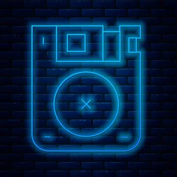Glowing neon line Floppy disk for computer data storage icon isolated on brick Stock Illustration