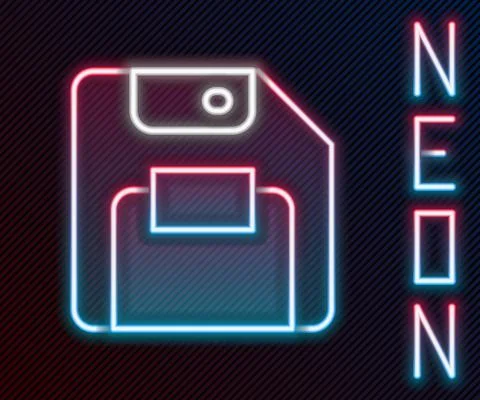 Glowing neon line Floppy disk for computer data storage icon isolated on black Stock Illustration