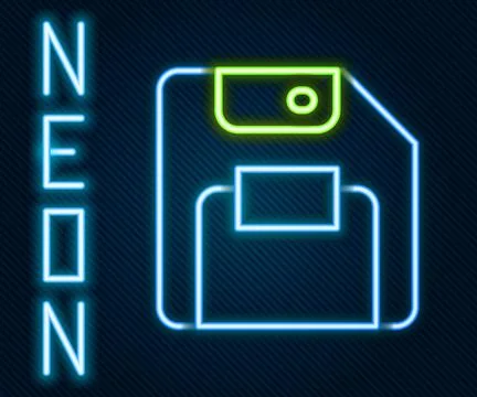 Glowing neon line Floppy disk for computer data storage icon isolated on black Illustrazione stock