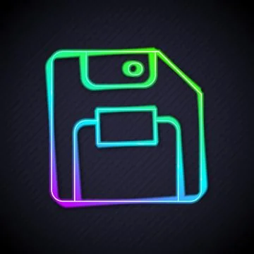 Glowing neon line Floppy disk for computer data storage icon isolated on black Illustrazione stock