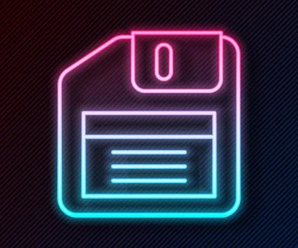 Glowing neon line Floppy disk for computer data storage icon isolated on black Stock Illustration