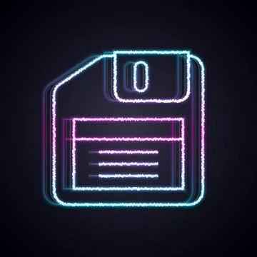 Glowing neon line Floppy disk for computer data storage icon isolated on bl.. 스톡 일러스트
