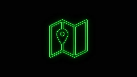 Glowing neon line Folded map with location marker icon isolated on black Video stock 156133704
