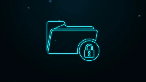 Glowing neon line Folder and lock icon isolated on black background. Closed Video stock 139467562