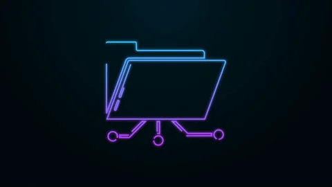 Glowing neon line Folder and lock icon isolated on black background. Cyber Stock Footage 140061463