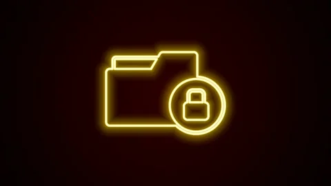 Glowing neon line Folder and lock icon isolated on black background. Closed Video stock 225896402