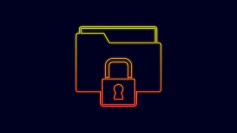 Glowing neon line Folder and lock icon isolated on blue background. Closed Stock Footage 227268934