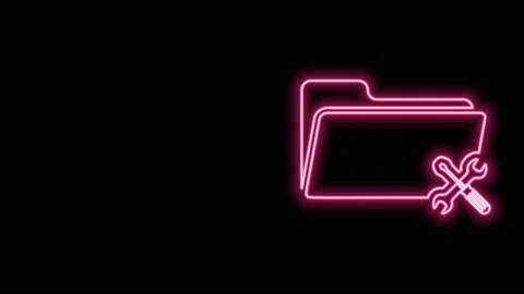 Glowing neon line Folder with screwdriver and wrench icon isolated on black Stock Footage 140888666