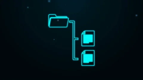 Glowing neon line Folder tree icon isolated on black background. Computer Stock Footage 139455061