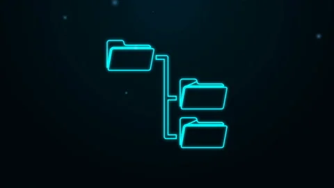 Glowing neon line Folder tree icon isolated on black background. Computer Stock Footage 139455662