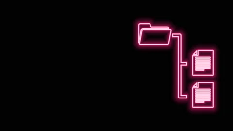 Glowing neon line Folder tree icon isolated on black background. Computer Stock Footage 140815075