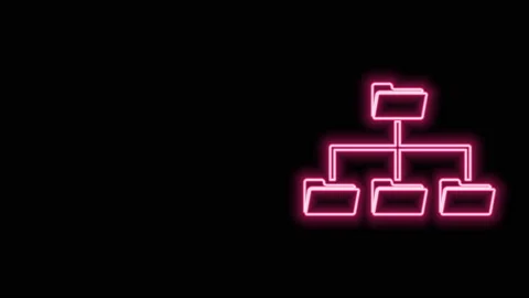 Glowing neon line Folder tree icon isolated on black background. Computer Stock Footage 140815562
