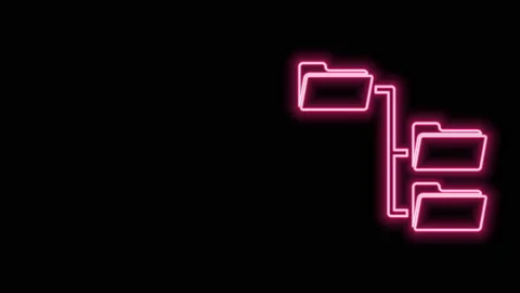 Glowing neon line Folder tree icon isolated on black background. Computer Stock Footage 140815594