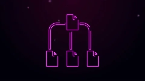 Glowing neon line Folder tree icon isolated on black background. Computer Stock Footage 144450066