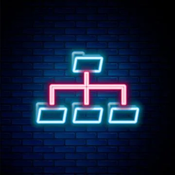 Glowing neon line Folder tree icon isolated on brick wall background. Computer Illustrazione stock