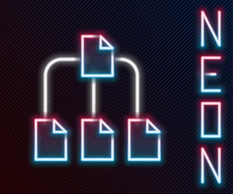 Glowing neon line Folder tree icon isolated on black background. Computer Stock Illustration