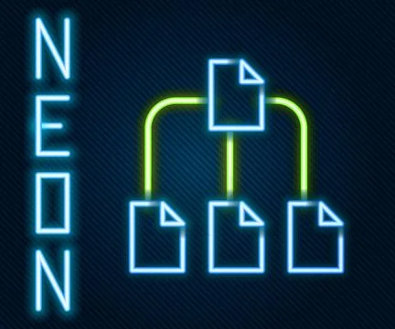 Glowing neon line Folder tree icon isolated on black background. Computer Illustrazione stock