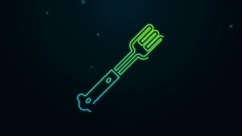 Glowing neon line Fork icon isolated on black background. Cutlery symbol. 4K Stock Footage 142844312