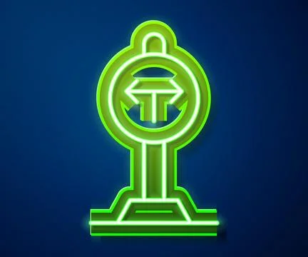 Glowing neon line Fork in the road icon isolated on blue background.  Vector Stock Illustration