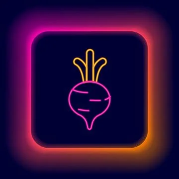 Glowing neon line Fresh beet with leaf icon isolated on black background. N.. Stock Illustration