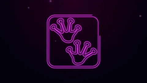 Glowing neon line Frog paw footprint icon isolated on black background. 4K Video Stock Footage 148448420