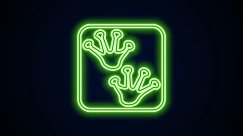 Glowing neon line Frog paw footprint icon isolated on black background. 4K Video Stock Footage 148448425