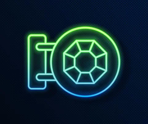 Glowing neon line Front facade building jewelry store icon isolated on blue Ilustración de archivo