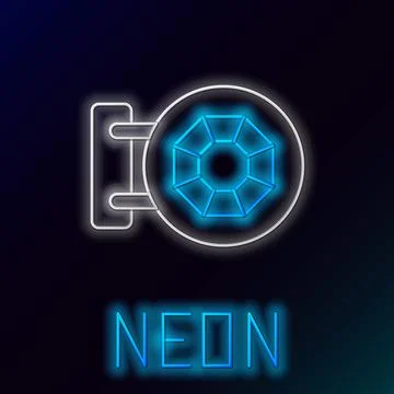 Glowing neon line Front facade building jewelry store icon isolated on black Ilustración de archivo