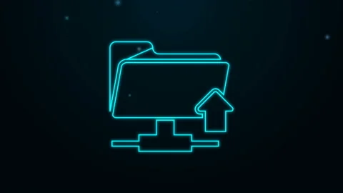 Glowing neon line FTP folder upload icon isolated on black background. Software Stock Footage 139445732