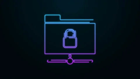 Glowing neon line FTP folder and lock icon isolated on black background. Concept Stock Footage 139998831