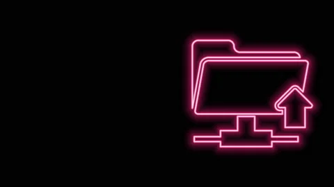 Glowing neon line FTP folder upload icon isolated on black background. Software Stock Footage 140764915
