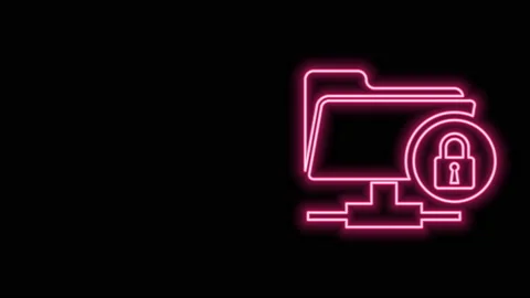 Glowing neon line FTP folder and lock icon isolated on black background. Concept Stock Footage 140823366