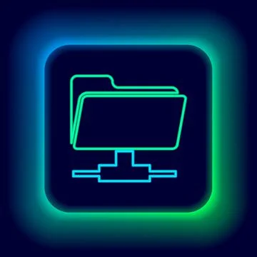 Glowing neon line FTP folder icon isolated on black background. Software update Stock Illustration