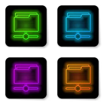 Glowing neon line FTP folder icon isolated on white background. Software update 스톡 일러스트