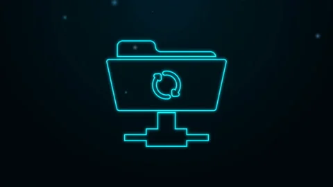 Glowing neon line FTP sync refresh icon isolated on black background. Software Stock Footage 139445667