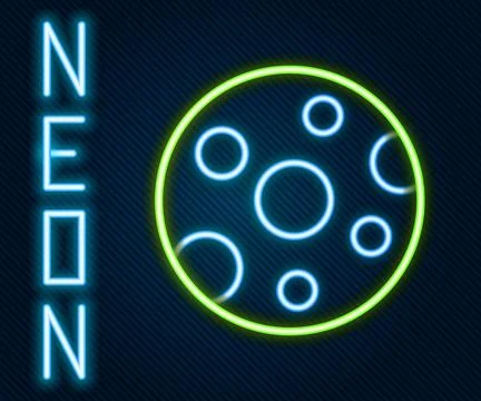 Glowing neon line Full moon icon isolated on black background. Cloudy night.. Stock Illustration