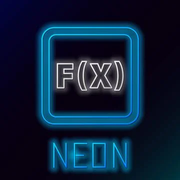 Glowing neon line Function mathematical symbol icon isolated on black background Stock Illustration