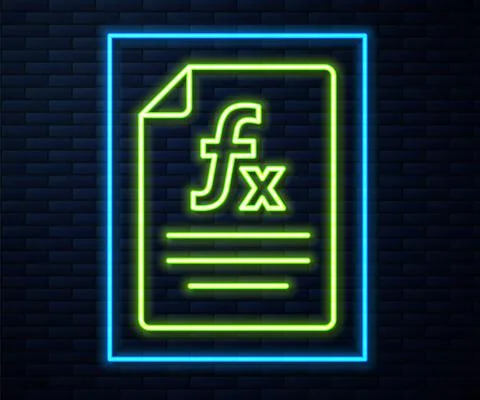 Glowing neon line Function mathematical symbol icon isolated on brick wall Stock Illustration