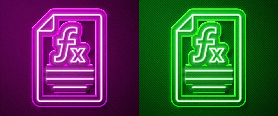 Glowing neon line Function mathematical symbol icon isolated on purple and green Stockillustratie
